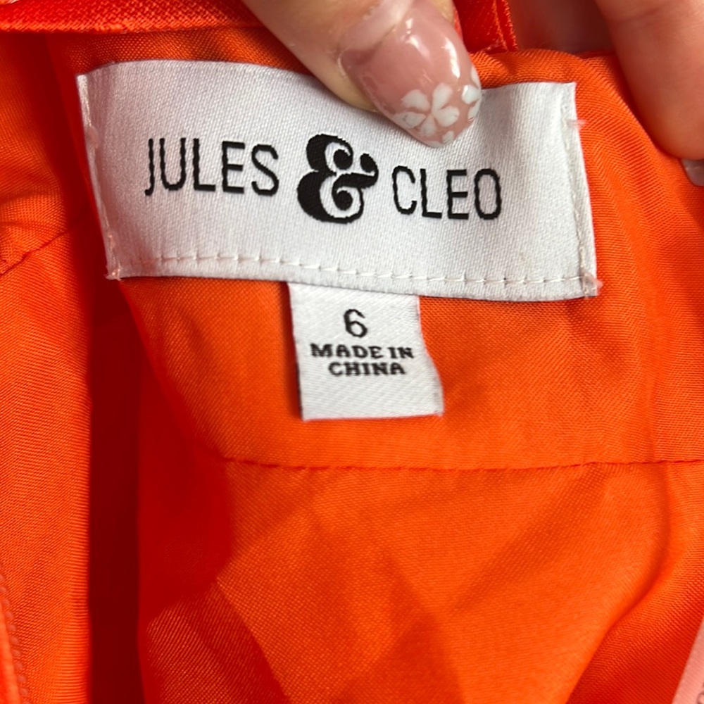SOLD Jules & Cleo Brocade Strapless Orange Ball Gown Prom Dress Size 6 - Picture 4 of 8